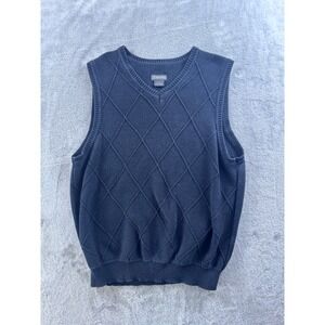 St Johns Bay Mens Preppy Grandpa Core Sweater Vest Size Medium Blue Classic Knit